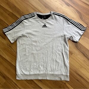 Adidas Men's Gray Double Layer Cotton Tee with Tri-Stripe